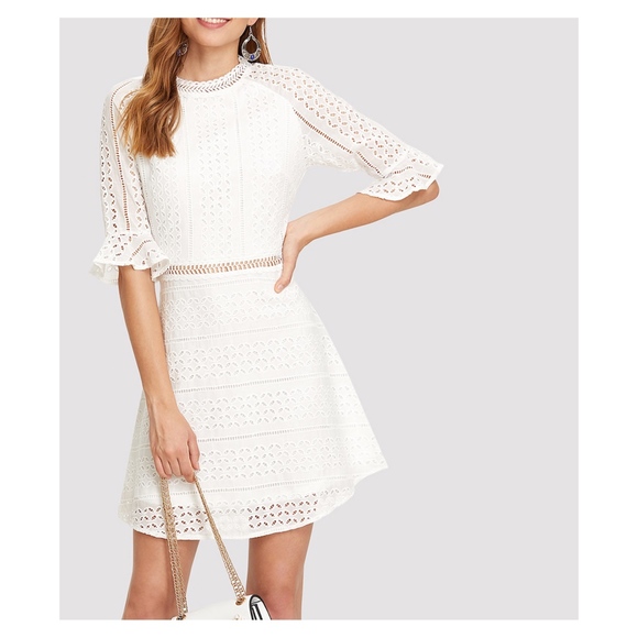 MBM Unlimited Dresses & Skirts - White 3/4 Sleeve Lace Embroidered Eyelet Dress